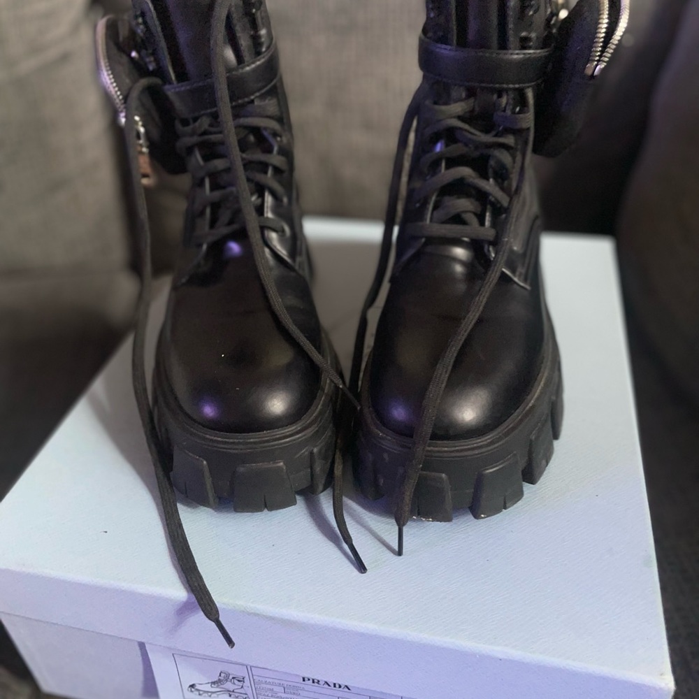 PRADA Monolith leather and Re-Nylon boots with pouch **Gently Worn**